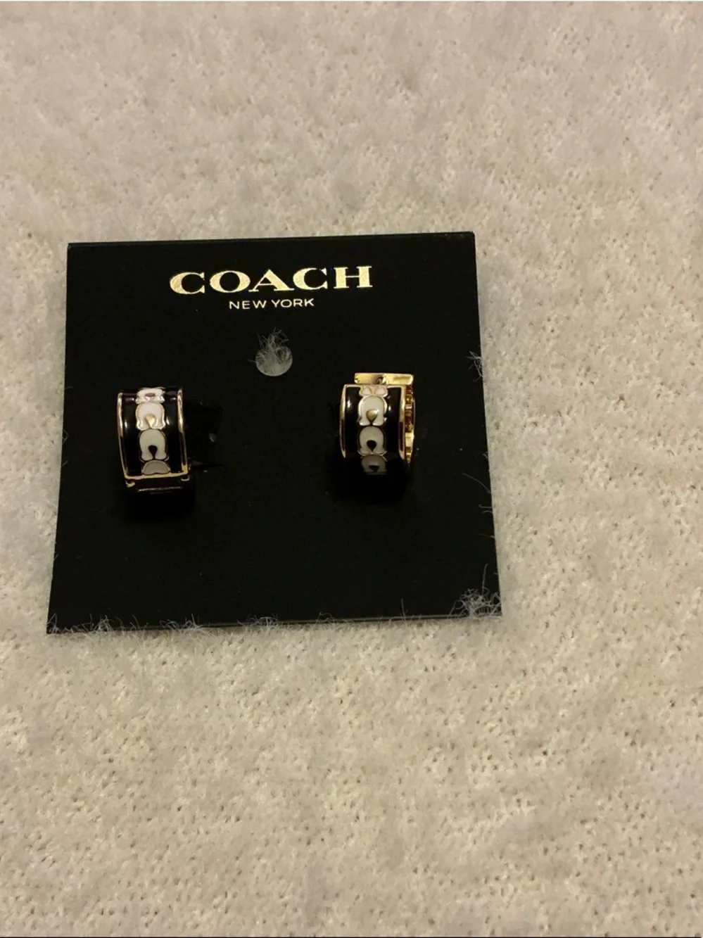 Coach Gold and Black Enamel Logo Hoop Earrings - Picture 2 of 2